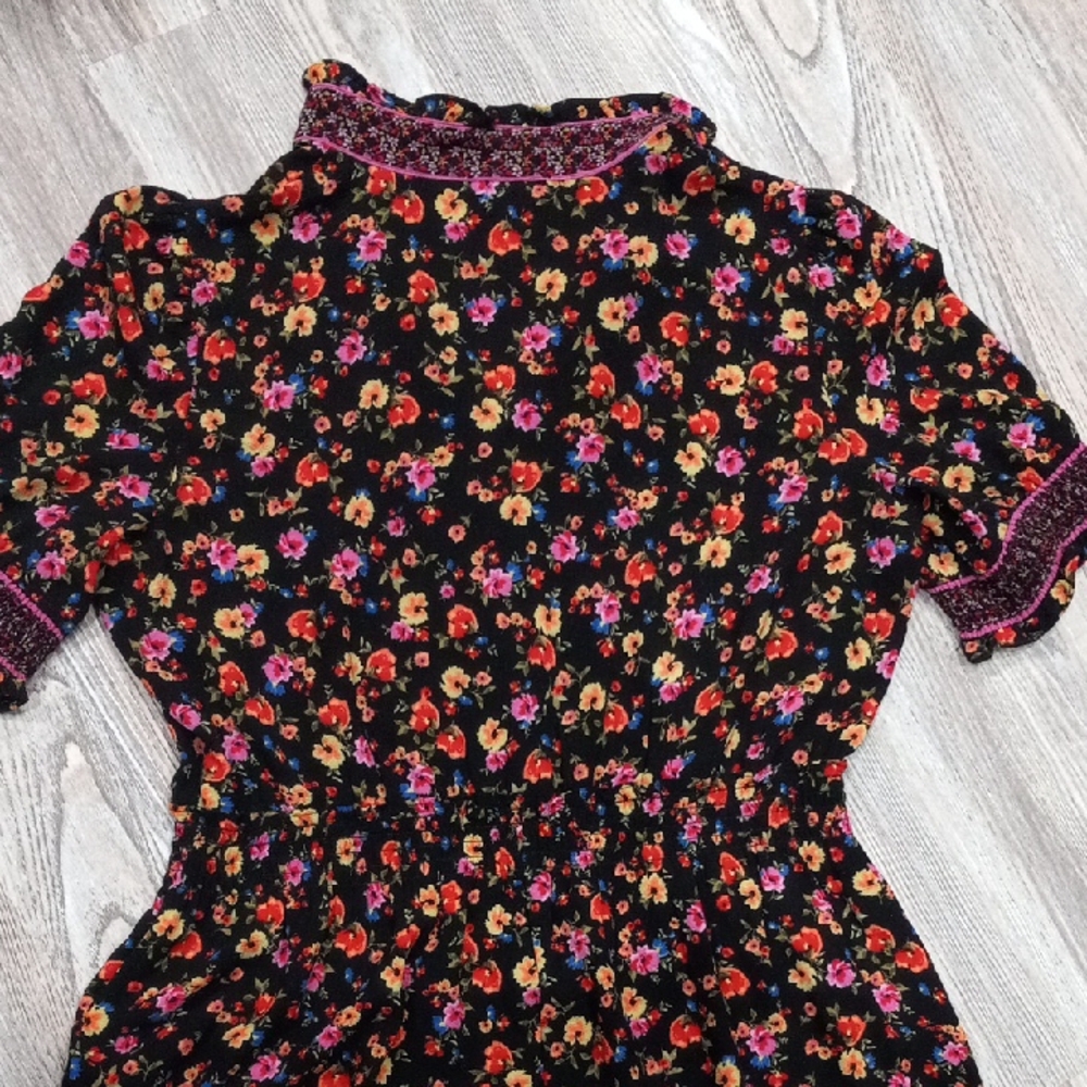 London Style Women's Floral Maxi Dress Short Ruffled Sleeves V-neckline Size 12 - Picture 14 of 16